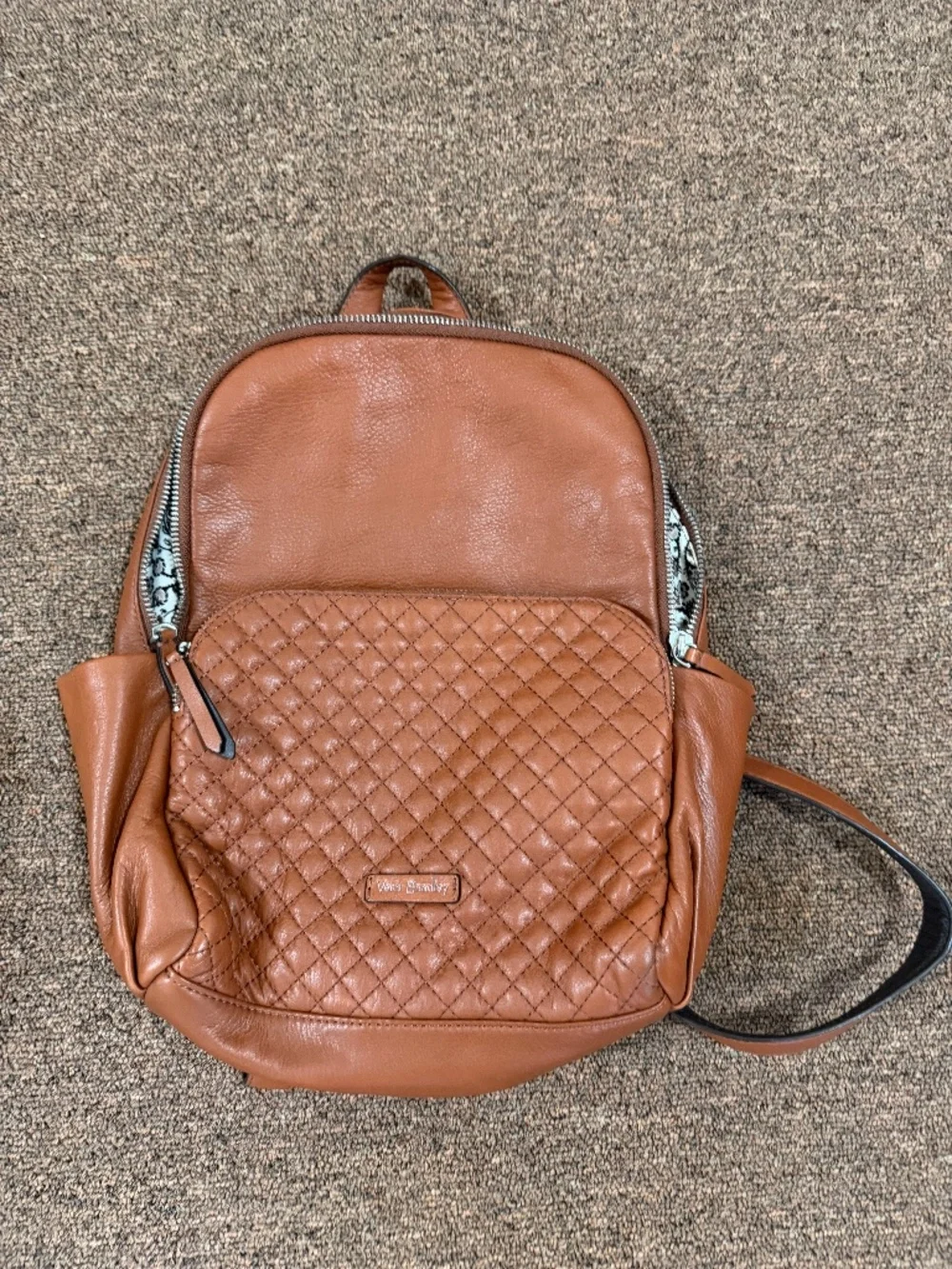Vera Bradley Genuine Leather Cognac Backpack Quilted Woven Brown